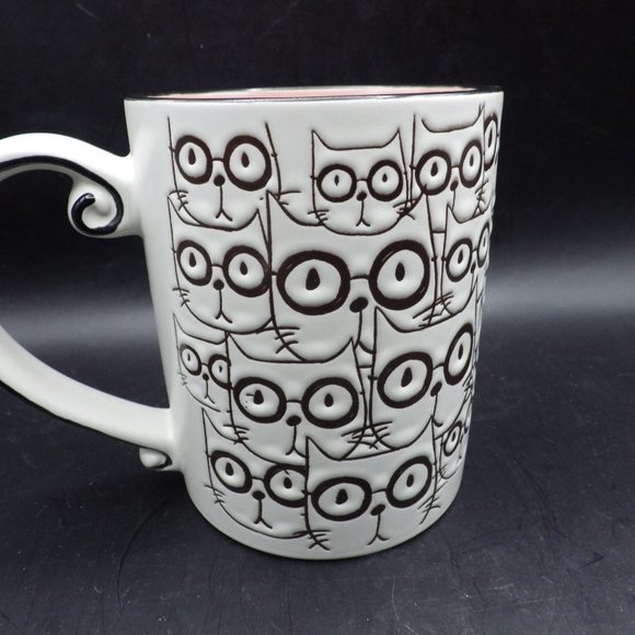 Smarty Cat Mug/ Spectrum Designs/ White & Black Cats/ Pink Inside - Picture 2 of 6
